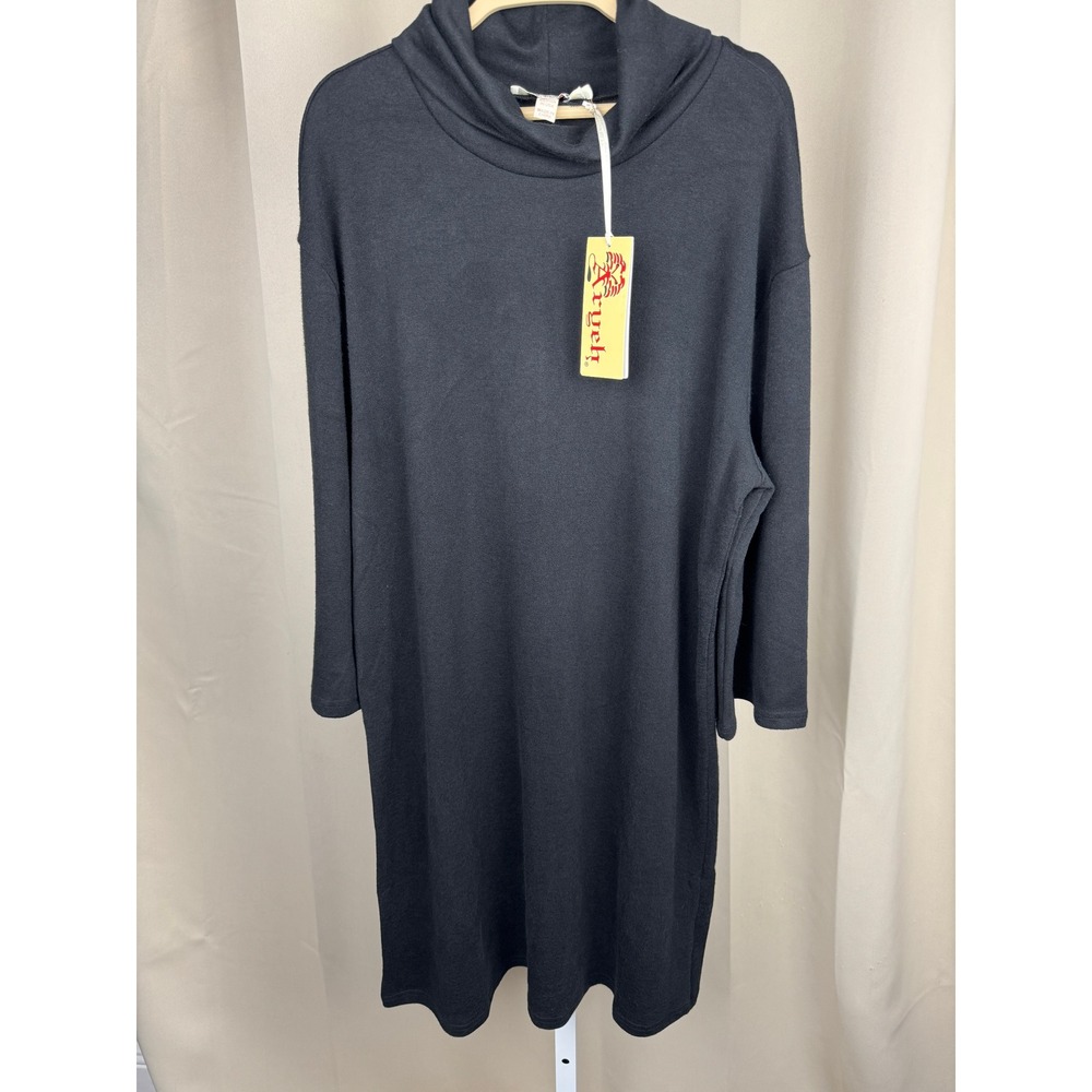 Aryeh Anthropologie Brand Black Cowl Neck 3/4 Sleeve Sweater Dress Womens M NWT